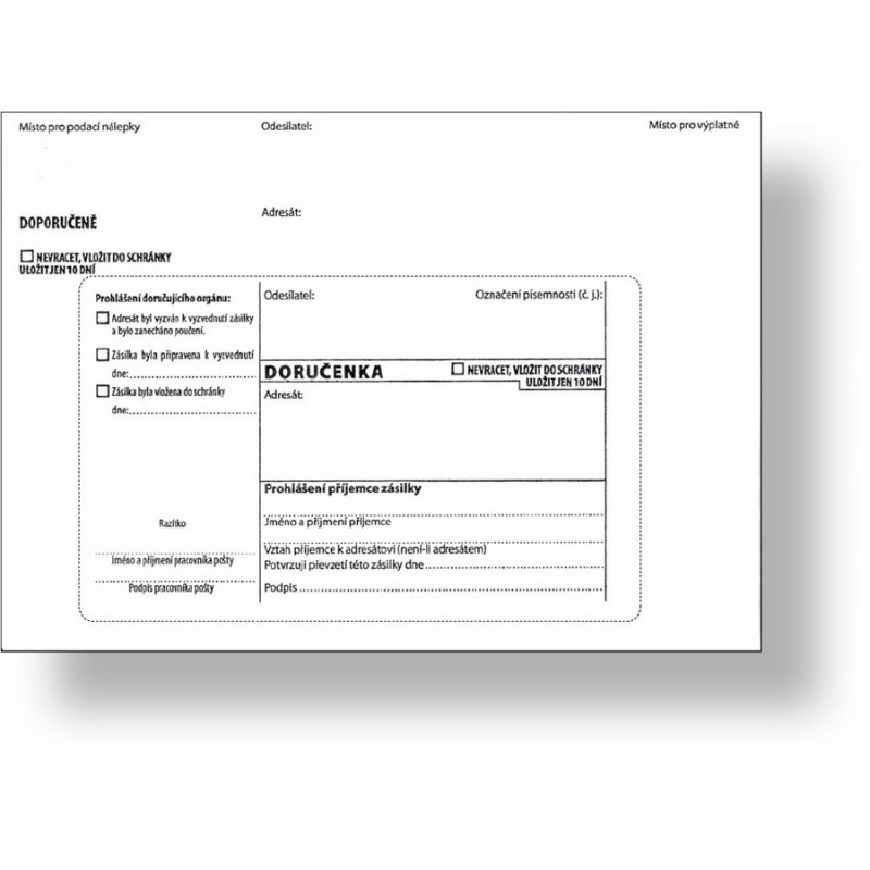 Obálka s doručenkou a odtrhovacím poučením (správní řád) B6, bez pruhu, text, 1000 ks, 125 x 176