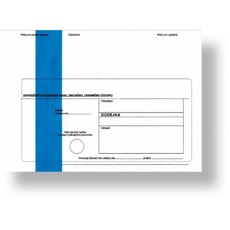 Obálka s dodejkou C5, samopropisující, s textem, modrý pruh, oblá klopa, 100 ks, 229 x 155