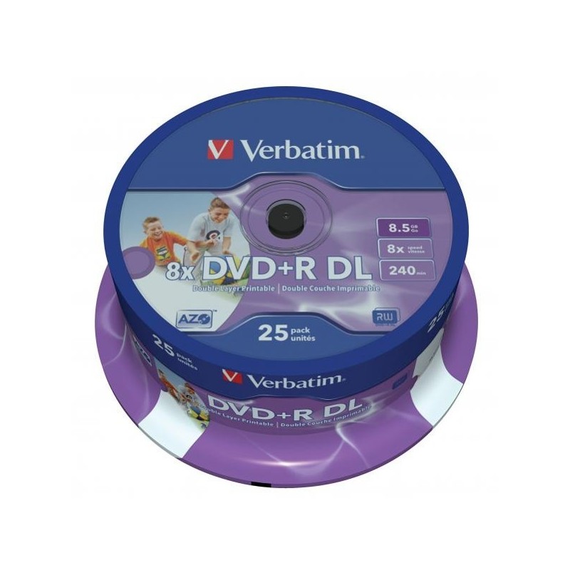 DVD +R VERBATIM 8,5 GB, cake box 25 ks, Double Layer, Wide Printable
