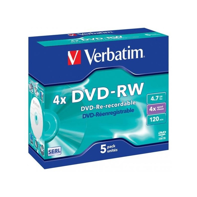 DVD -RW VERBATIM 4,7 GB, jewel box, 4x, 5 ks