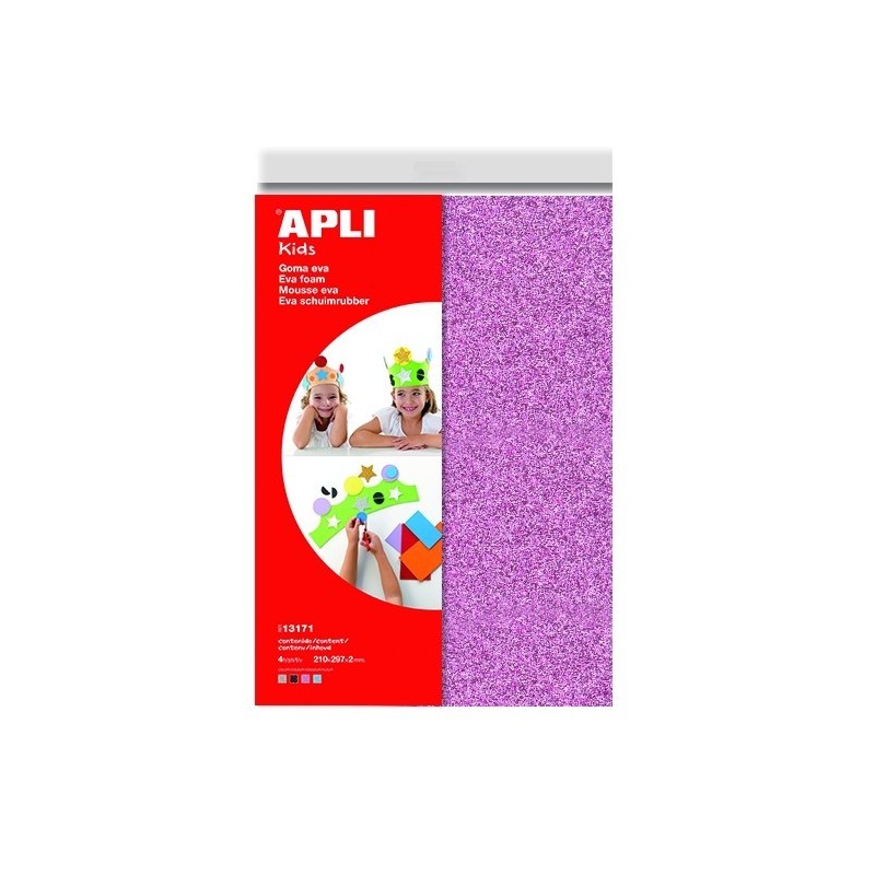 Pěnovka APLI 210x297x2 mm se třpytkami mix barev/4 listy (růžová)