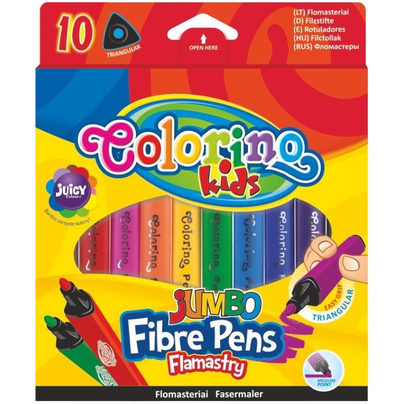 Popisovač JUMBO trojhranný 10 barev Colorino Kids