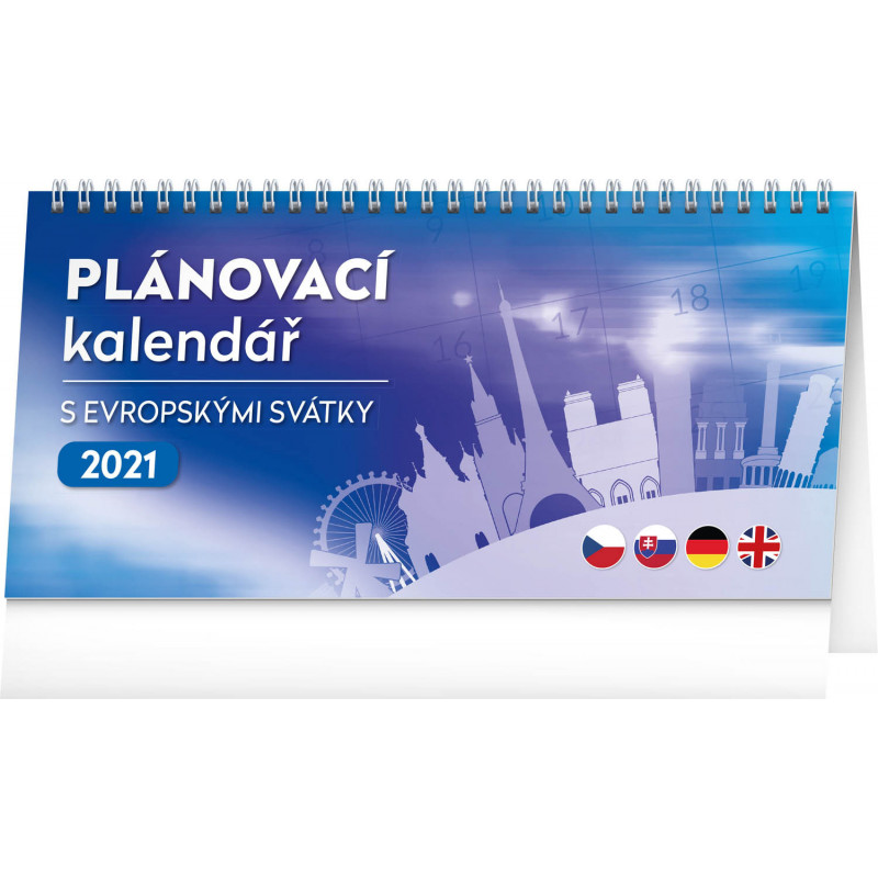 Stolní kalendář s evropskými svátky 2021, 25 × 12,5 cm
