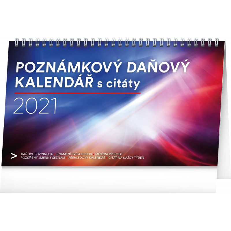 Stolní kalendář Poznámkový daňový s citáty 2021, 25 × 14,5 cm